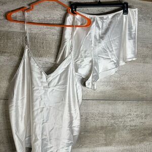 VTG Victoria's Secret White Satin Rhinestone Cami Shorts Set Size: XXL